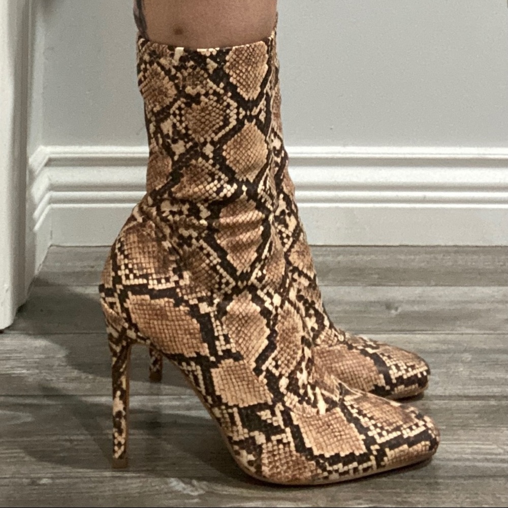Missguided Tan Snakeskin Heeled Boots